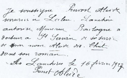 Attestation d'Alcide Pruvost